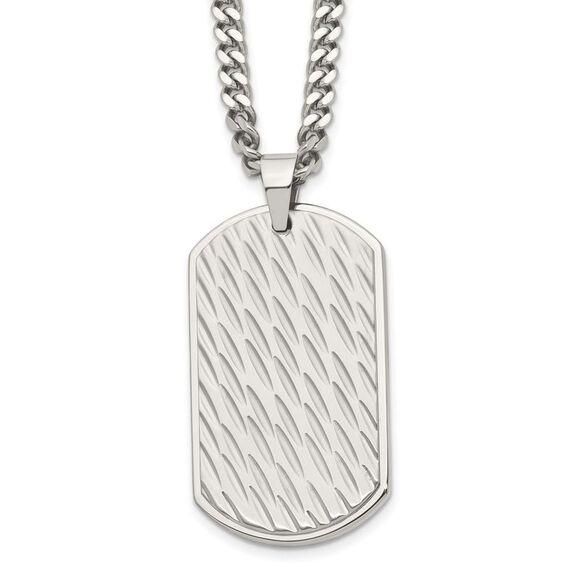 Men's Stainless Steel Large Textured Dog Tag Necklace 24 Inch